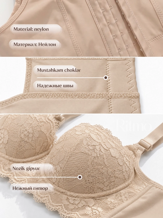 Ayollar uchun dantelli byustgalter, katta razmer, kostochkali lifchik