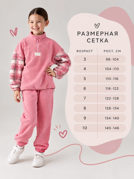 Флисовый костюм двойка для девочек, тёплый мягкий спортивный комплект 3–10 лет