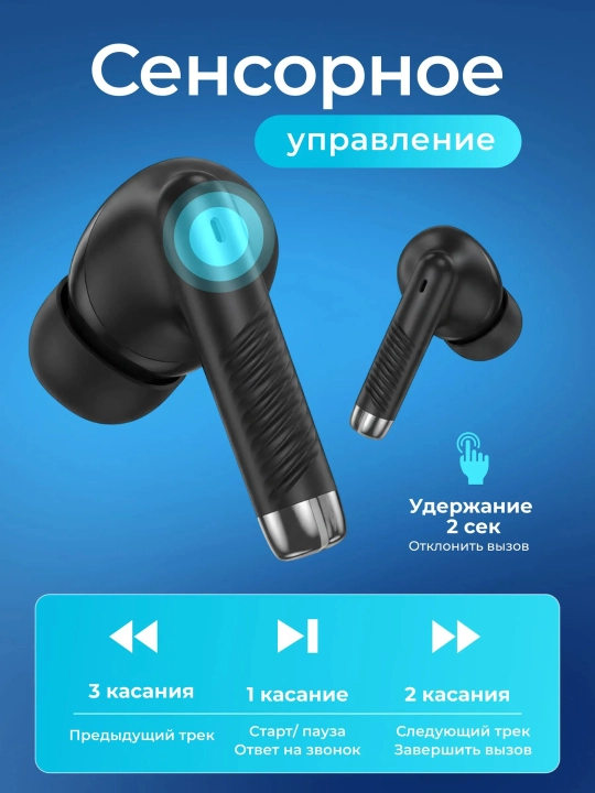 Simsiz quloqchin TWS Hoco EQ24, EQ32 qora, vakuumli, keys va mikrofon bilan