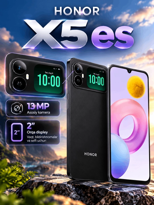 HONOR X5es — 6.9" Katta 90Hz Ekranli Smartfon  Orqa Qo‘shimcha Ekran - 
