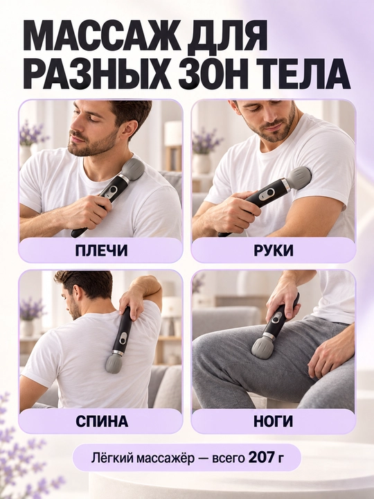 Bo‘yin, yelka, bel, oyoq va qo‘llar uchun mini elektr massajyor – USB orqali quvvatlanadi