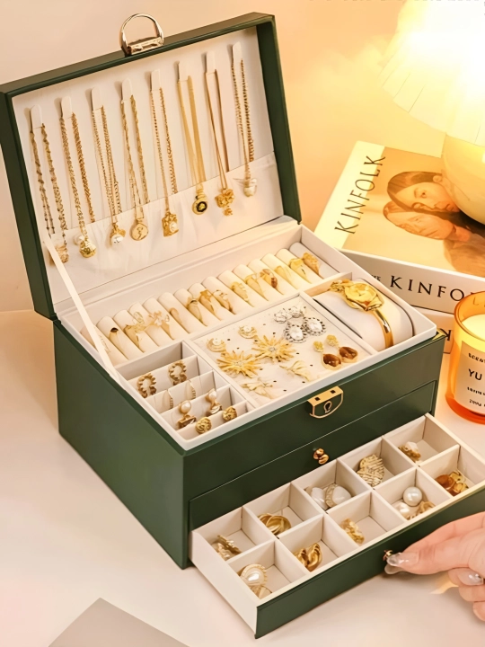 Шкатулка органайзер для украшений, 3 яруса, 2 ящика, с замком и ключом