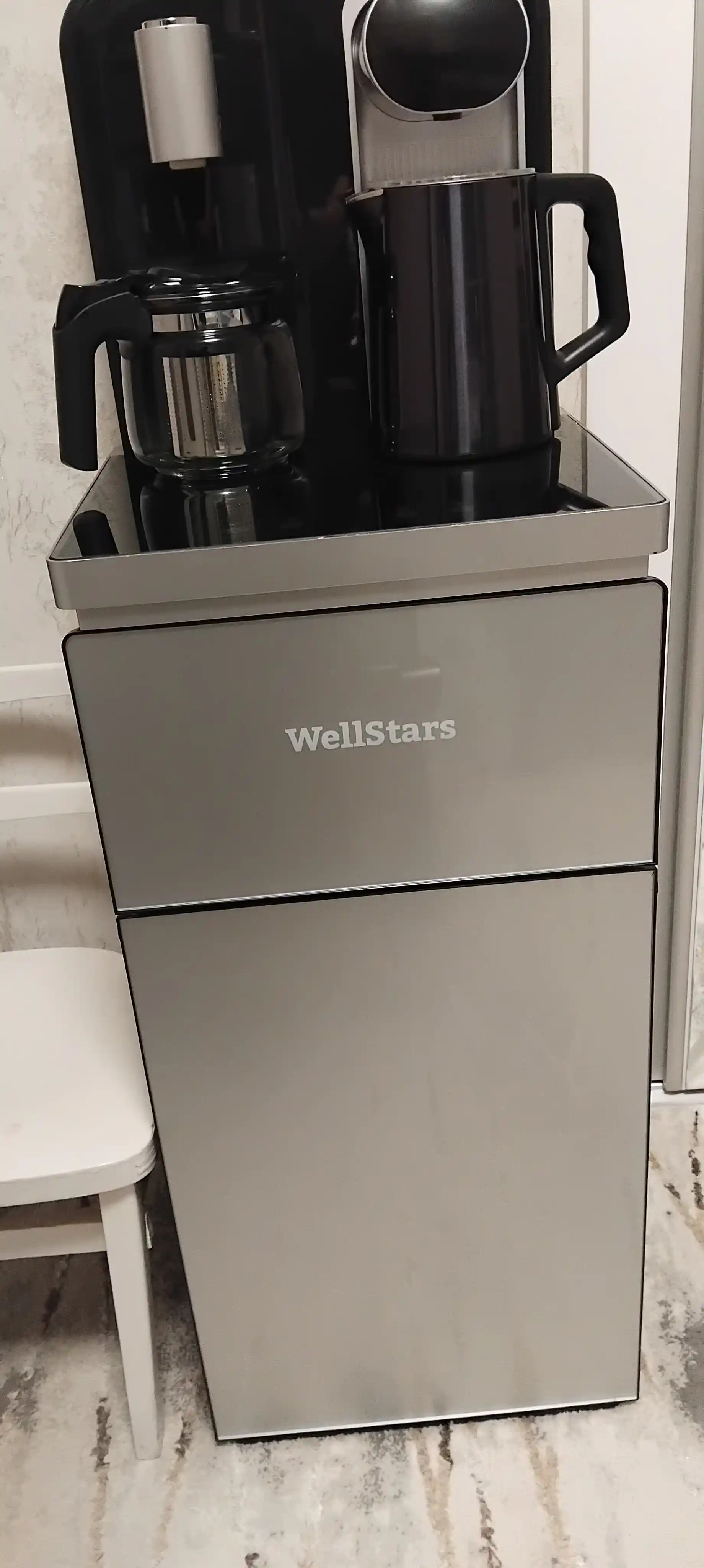 Кулер для воды WellStars с чайником, с нижней загрузкой, управление через пульт