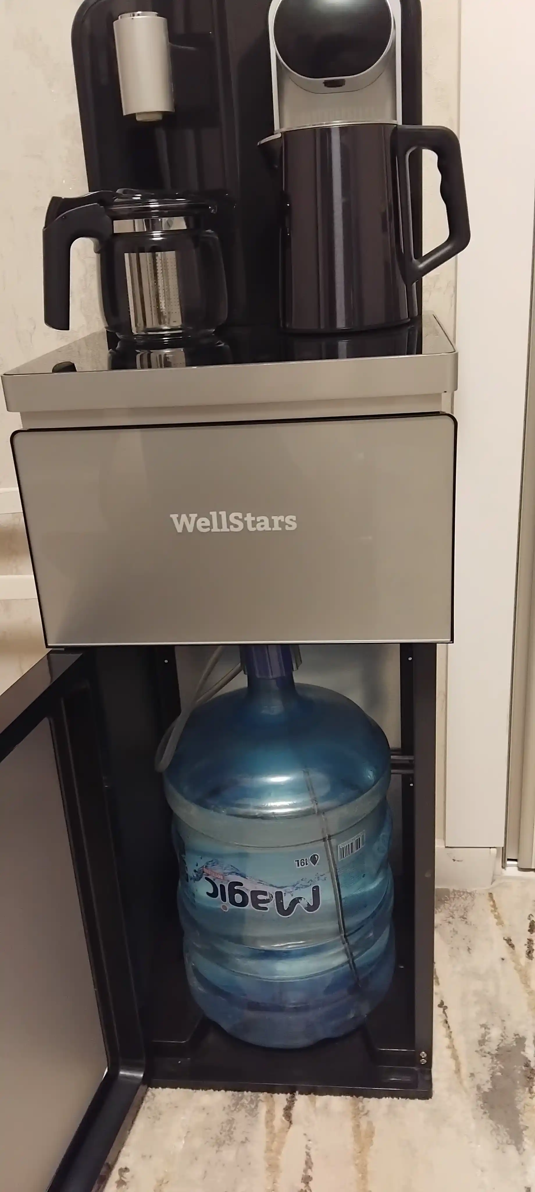 Кулер для воды WellStars с чайником, с нижней загрузкой, управление через пульт