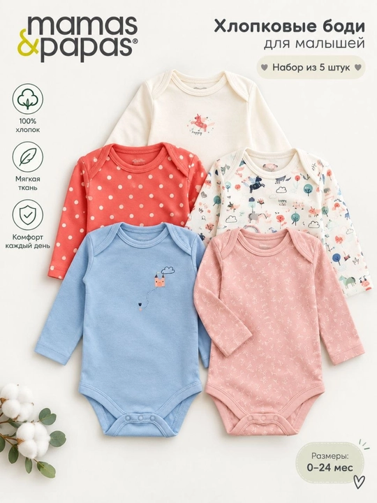 Mamas & Papas bolalar bodi to‘plami (5 dona) - 