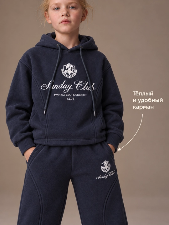 Тёплый спортивный костюм для девочки — худи и брюки с начёсом, 6–11 лет