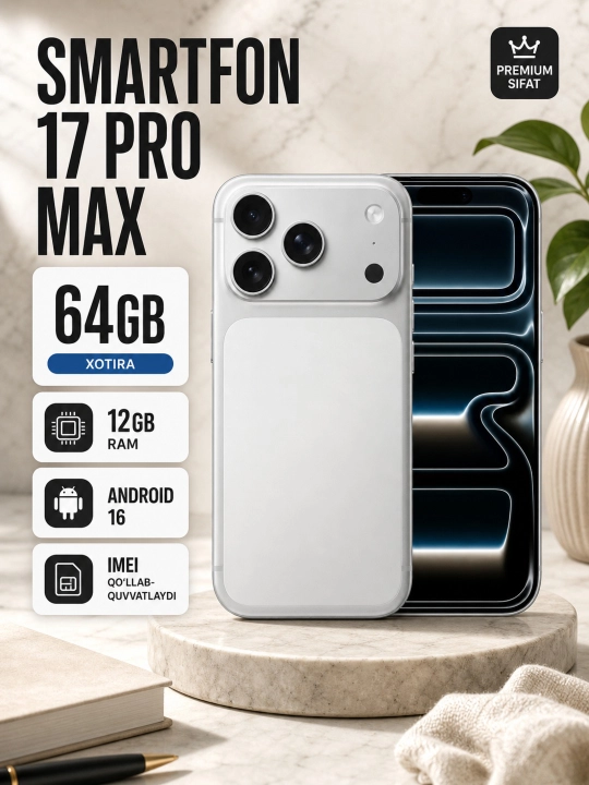 Смартфон A17 Pro Max Hotwav Экран 120Hz 12GB RAM 64 ГБ ROM Дисплей 6.75, Батарея 5160 мАч - 