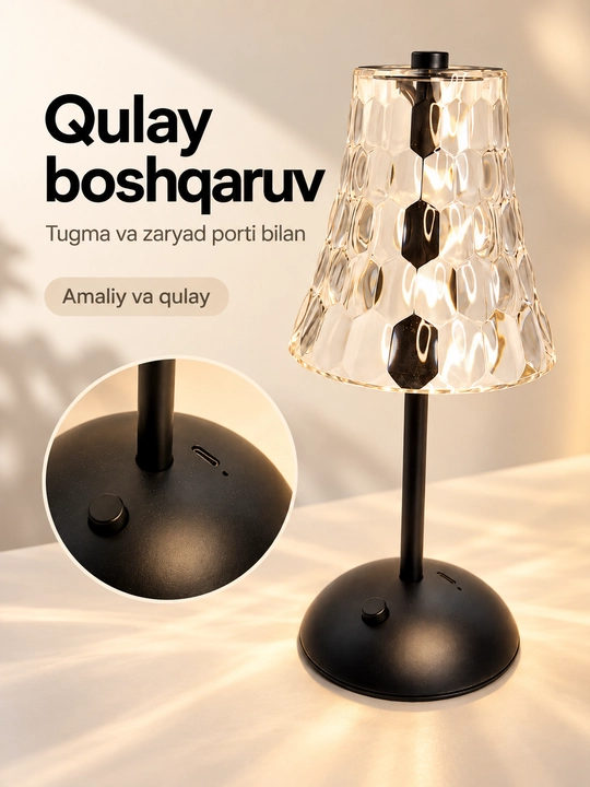 Stol usti LED chiroq, sensorli boshqaruv, 3 rangli yoritish