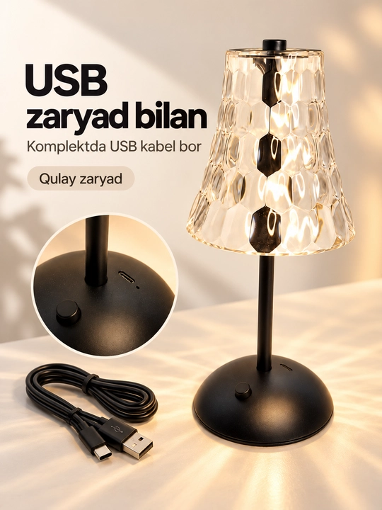 Stol usti LED chiroq, sensorli boshqaruv, 3 rangli yoritish