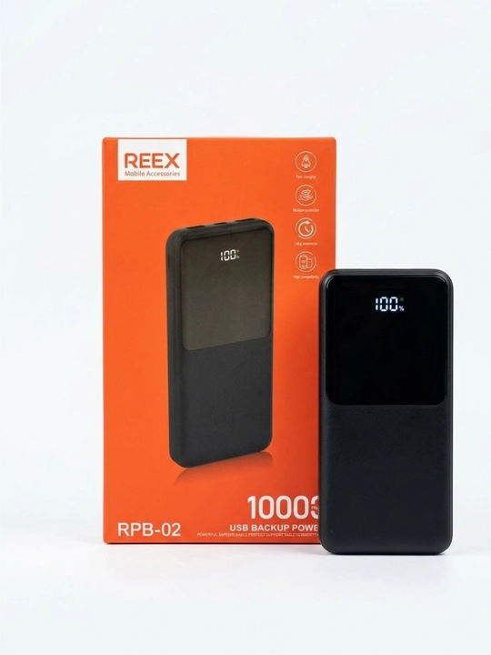 Повербанк REEX 10000 mAh внешний аккумулятор с LED дисплеем быстрая зарядка RPB-02 Black