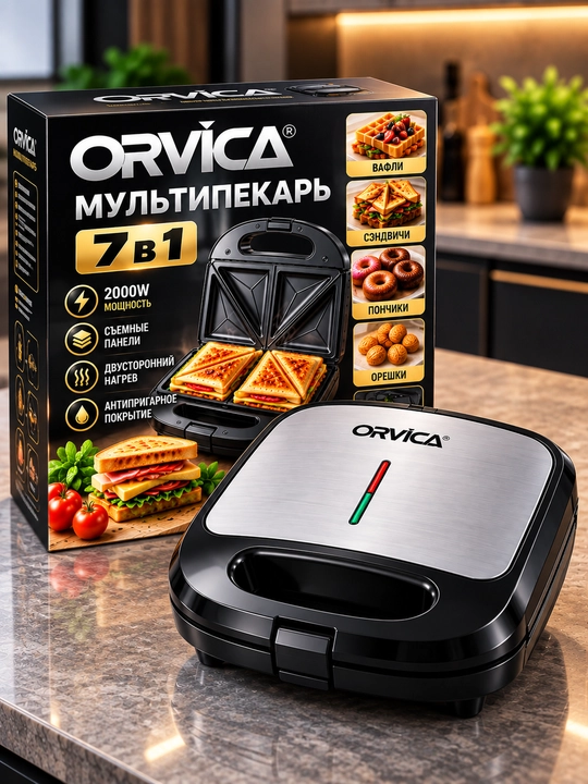 Мультипекарь ORVICA ORM-8830 7 в 1, вафельница, сэндвичница, 2000 Вт - 