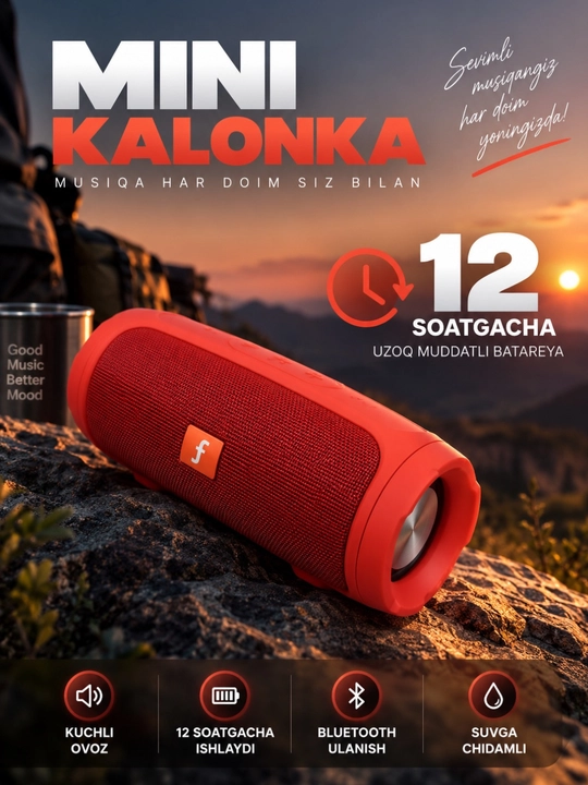 Mini Bluetooth Kolonka 2” Kuchli Bass, 1500 mAh Akkumulyator, rangli yorug‘lik