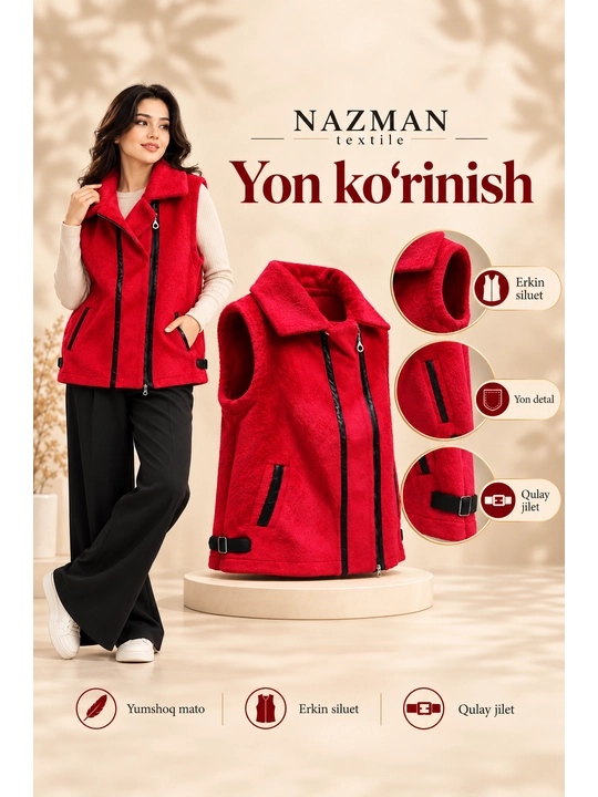 Ayollar uchun issiq teddy nimcha NAZMAN Textile, fermuarli va cho‘ntakli