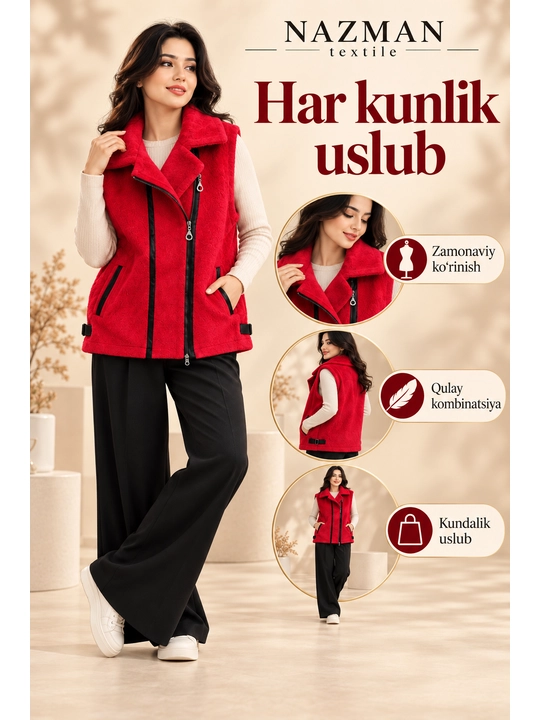 Ayollar uchun issiq teddy nimcha NAZMAN Textile, fermuarli va cho‘ntakli