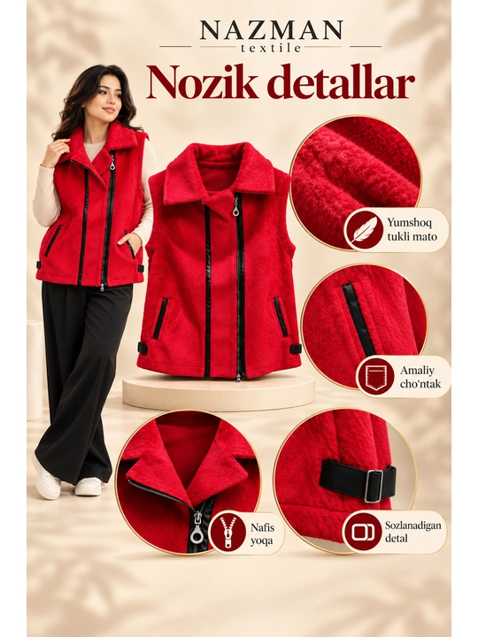 Ayollar uchun issiq teddy nimcha NAZMAN Textile, fermuarli va cho‘ntakli