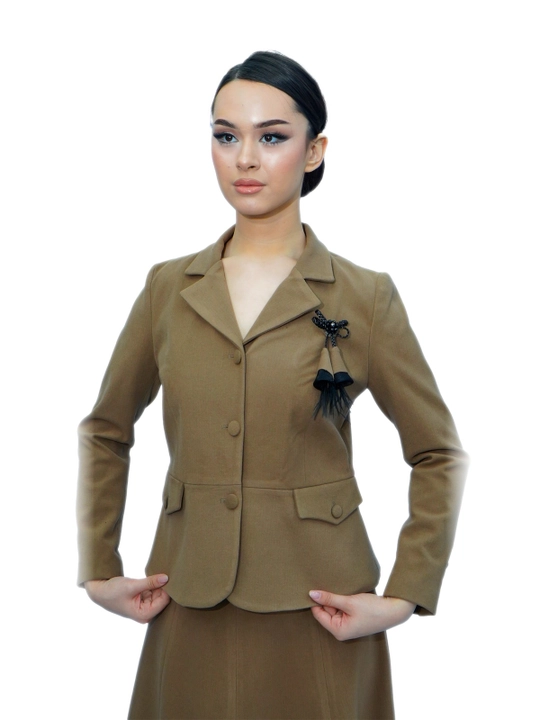 Костюм женский с юбкой клинка, пиджак с отложным воротником, кэмел, M&MATINEY