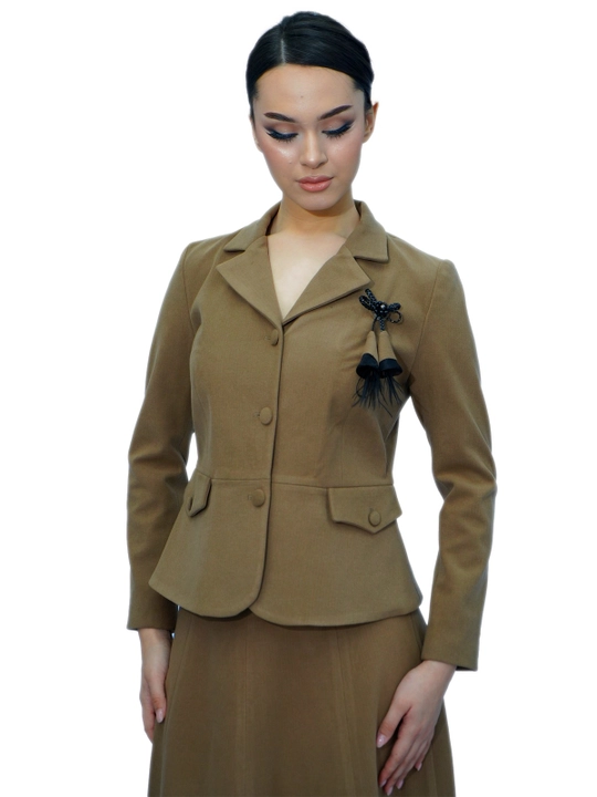 Костюм женский с юбкой клинка, пиджак с отложным воротником, кэмел, M&MATINEY