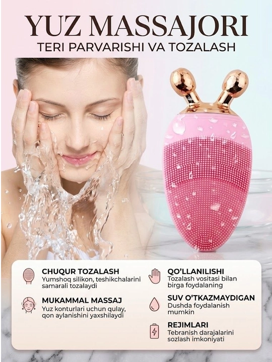 Mikrotokli lifting roliklari bilan jihozlangan yuz uchun elektr silikon massaj moslamasi
