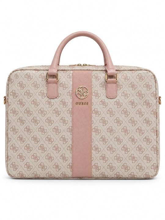 GUESS 13–16 dyuymli noutbuk uchun bej-pushti sumka, 4G monogramma