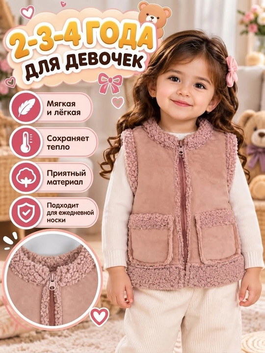 Теплый мягкий жилет для детей 2-3-4 лет для девочек и мальчиков