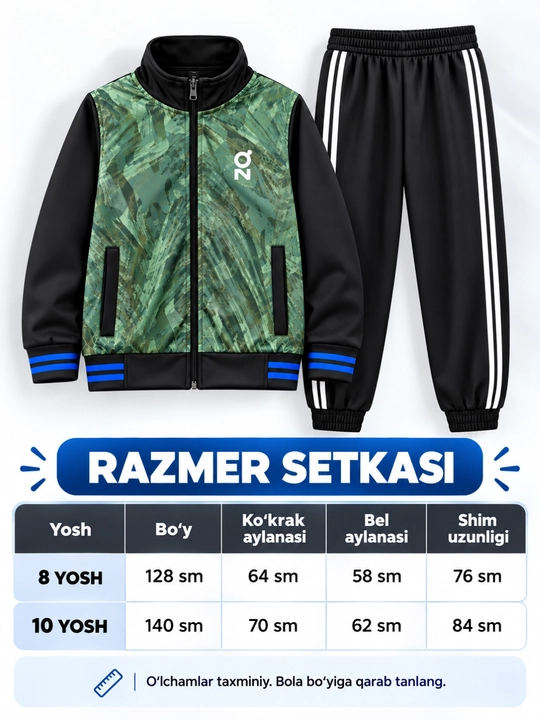 O‘g‘il bolalar uchun sport kostyumi, ikki buyumdan iborat to‘plam, bahor-kuz, 8-10 yosh