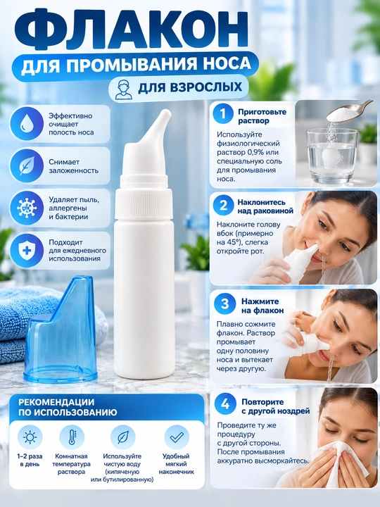 Ирригатор для промывания носа, многоразовый флакон