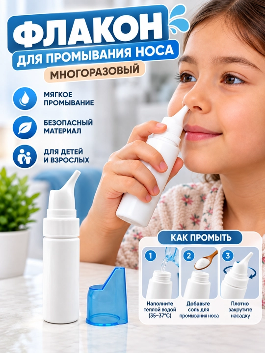 Флакон-ирригатор для промывания носа с насадкой - 