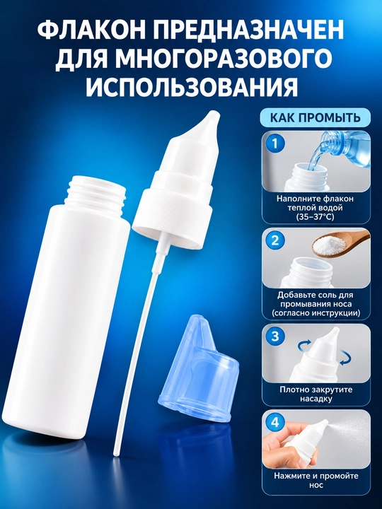 Флакон-ирригатор для промывания носа с насадкой