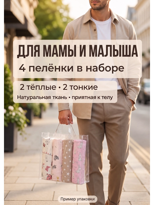 Набор пеленок, для новорожденных, 4 шт, теплая и тонкая, 100% хлопок, для роддома