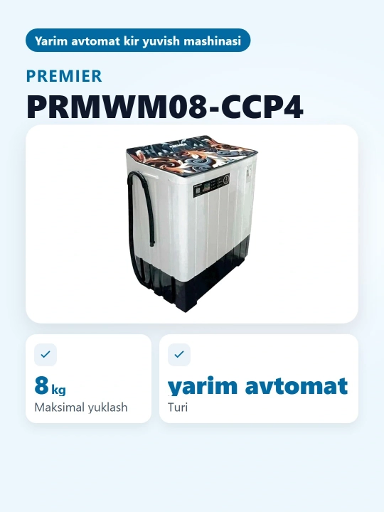 Kir yuvish mashinasi, yarim avtomatik prmwm08-SSR1