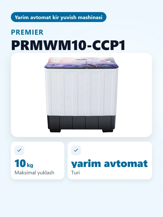 Kir yuvish mashinasi, yarim avtomatik PRMWM10-SSR1