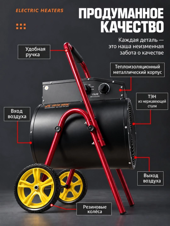 Ventilyatorli sanoat elektr issiqlik to‘pi, 5/9/15 kVt quvvatli, XG-D5 / XG-D9 / XG-D15
