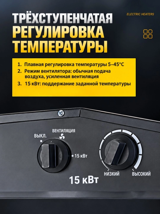 Ventilyatorli sanoat elektr issiqlik to‘pi, 5/9/15 kVt quvvatli, XG-D5 / XG-D9 / XG-D15