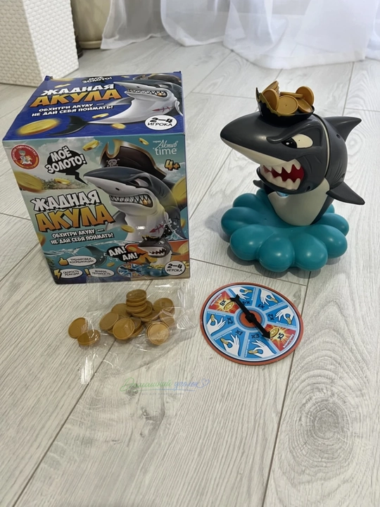 Настольная игра «Жадная акула» с рулеткой и 36 монетами, 2–4 игрока, 4+
