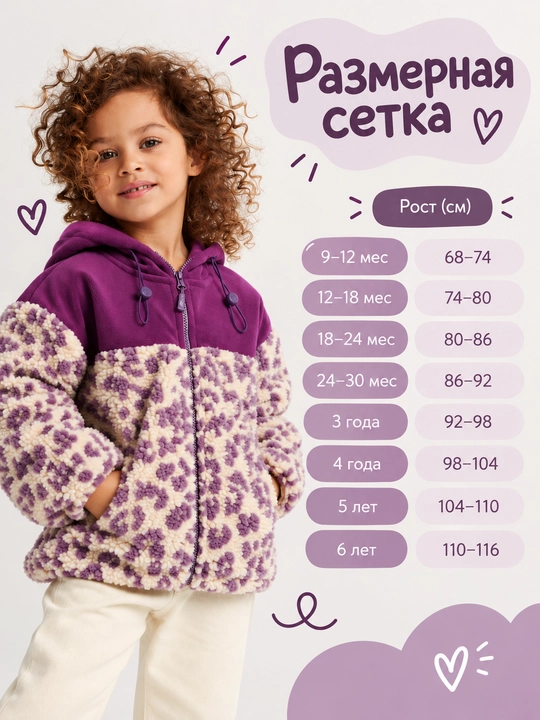 Куртка Teddy для девочек, барашка, тёплая, с капюшоном, осень-зима, 9 мес–6 лет