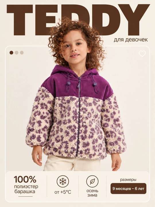 Qizlar uchun Teddy kurtka, barashka, issiq kapyushonli kuz-qish kiyimi, 9 oy–6 yosh - 