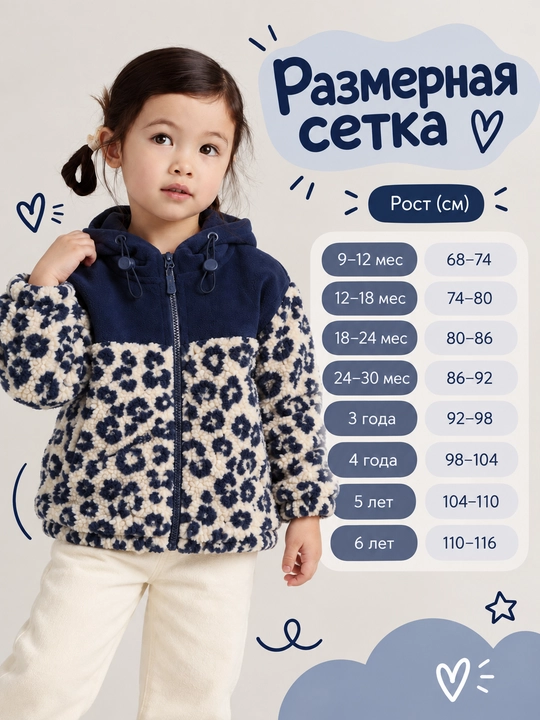 Куртка Teddy для девочек, барашка, тёплая, с капюшоном, осень-зима, 9 мес–6 лет