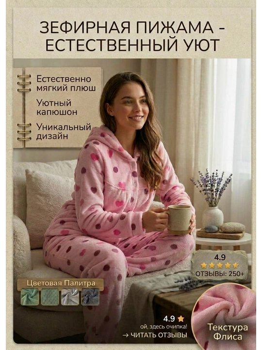 Пижама женская теплая плюшевая пушистая флисовая махровая со штанами комплект домашней