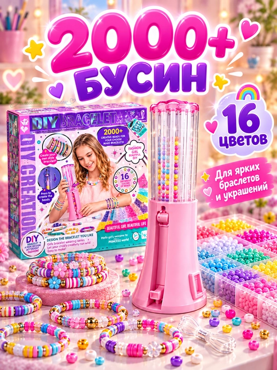 Набор для создания браслетов Creative DIY Bracelet, 2000+ бусин, 16 цветов, 6+