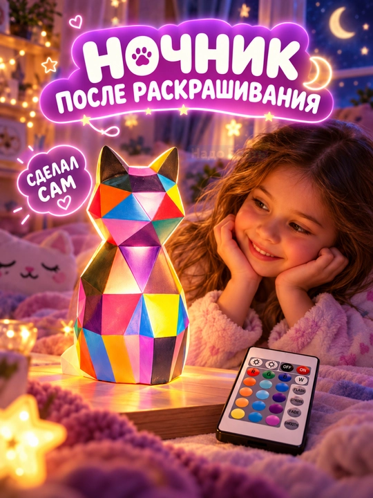 Pult va bo‘yoqlar bilan DIY tungi chiroq-bo‘yash to‘plami, yagona shox (Unicorn) va mushuk, bolalar uchun ijodiy to‘plam