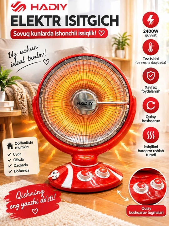 Elektr isitgich, xona isitgichi, 2400W isitgich, uy uchun isitgich, ofis isitgichi, xonada - 