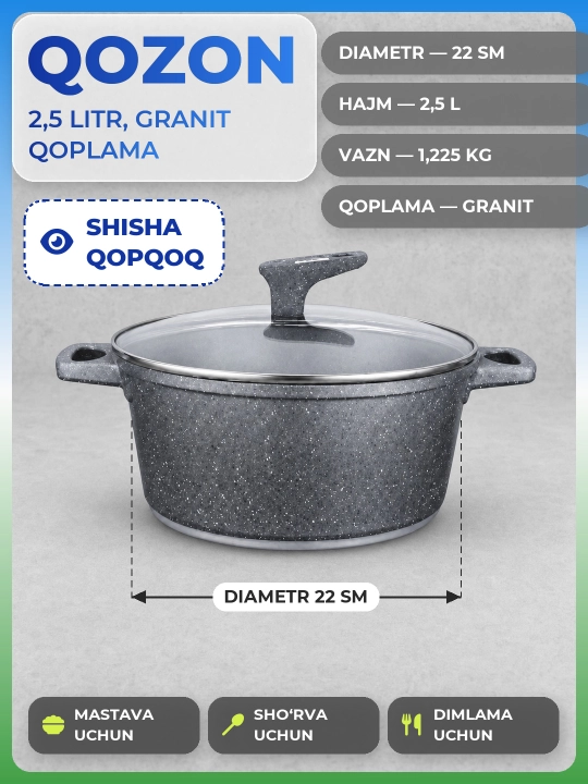 Qozon 22 sm UAKEEN granit