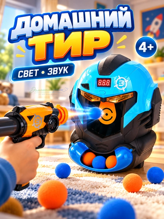 Игровой тир YG10P с бластером и электронной мишенью, 12 мягких шариков, 4+ - 