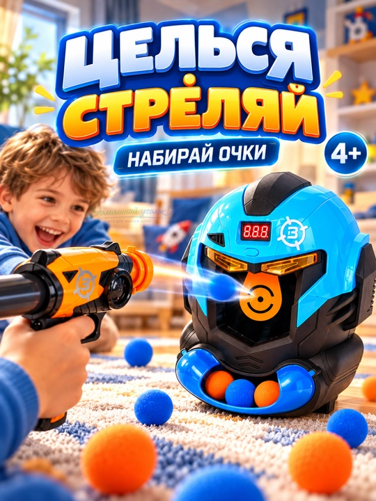 Игровой тир YG10P с бластером и электронной мишенью, 12 мягких шариков, 4+