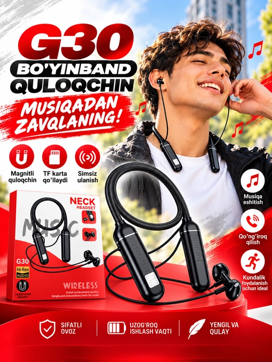 Simsiz quloqchin, bo'yinga taqiladigan Bluetooth naushnik