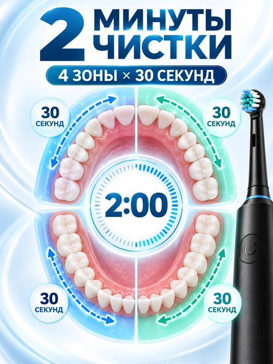 Электрическая зубная щетка с круглой головкой, 5 режимов, 4 сменные насадки