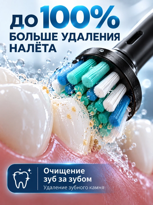 Электрическая зубная щетка с круглой головкой, 5 режимов, 4 сменные насадки