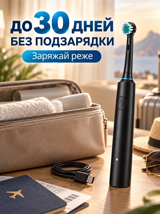 Электрическая зубная щетка с круглой головкой, 5 режимов, 4 сменные насадки