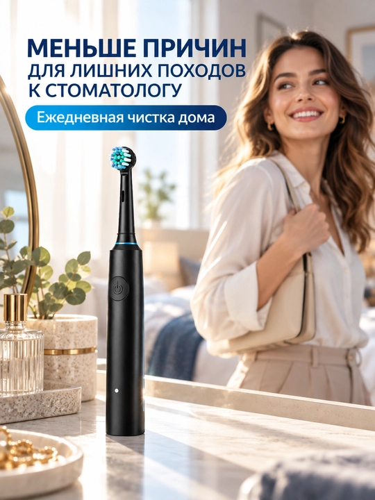 Электрическая зубная щетка с круглой головкой, 5 режимов, 4 сменные насадки