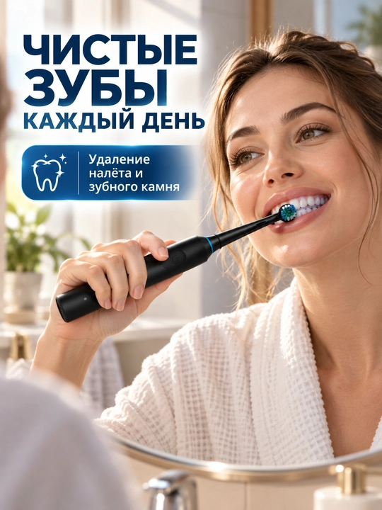 Электрическая зубная щетка с круглой головкой, 5 режимов, 4 сменные насадки